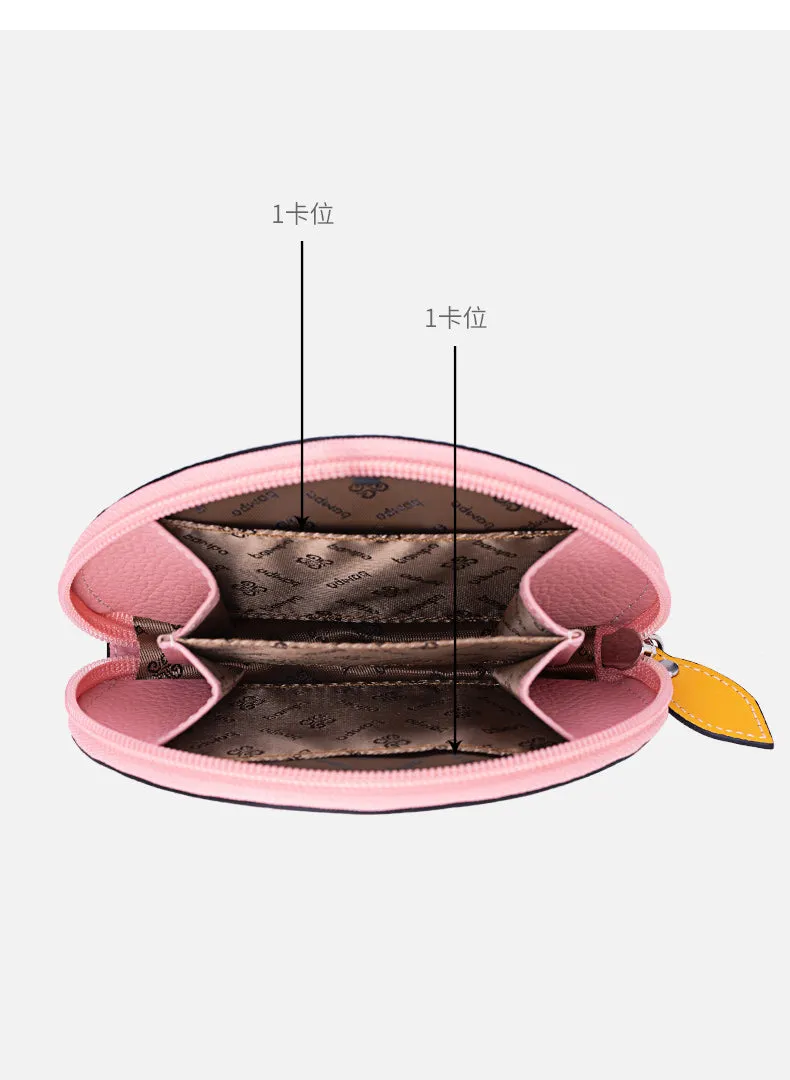 Cute Women Green Leather Slim Zipper Wallet Small Card Holder Round Change Coin Wallet For Women
