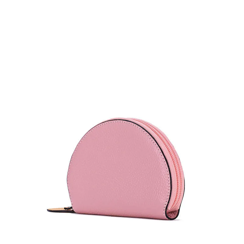 Cute Women Green Leather Slim Zipper Wallet Small Card Holder Round Change Coin Wallet For Women