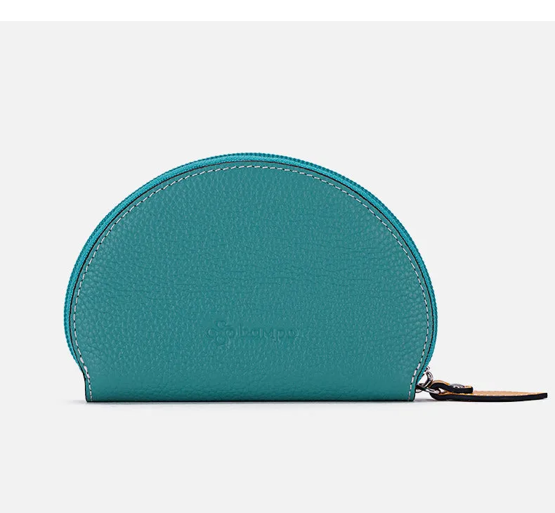 Cute Women Green Leather Slim Zipper Wallet Small Card Holder Round Change Coin Wallet For Women