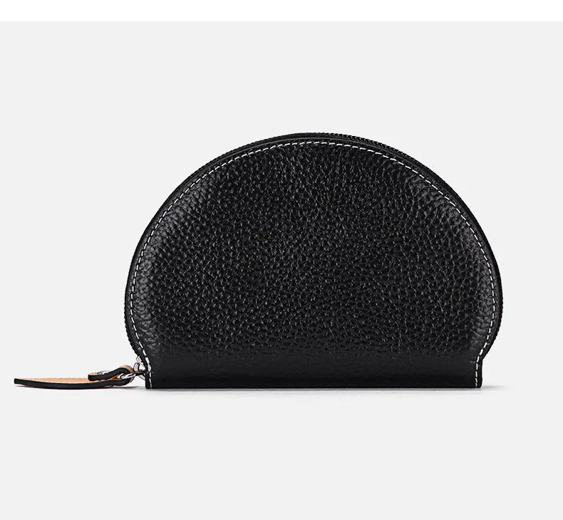 Cute Women Green Leather Slim Zipper Wallet Small Card Holder Round Change Coin Wallet For Women
