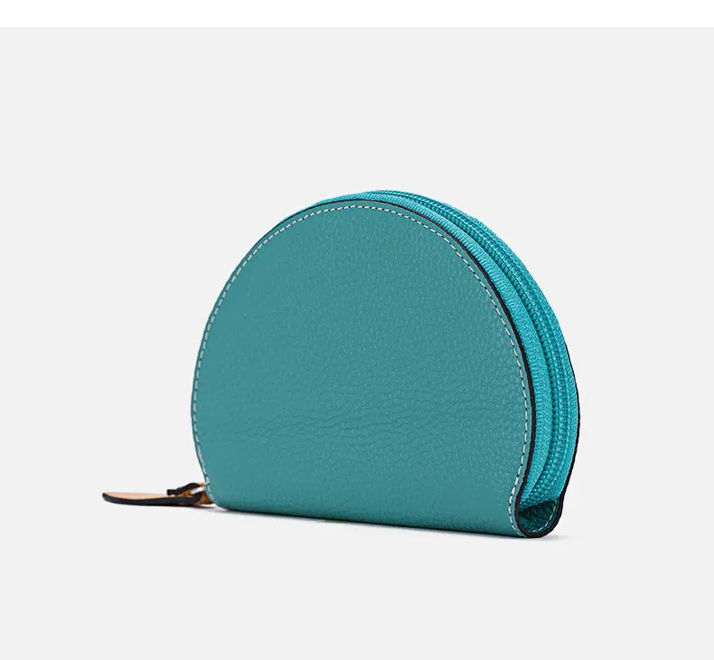 Cute Women Green Leather Slim Zipper Wallet Small Card Holder Round Change Coin Wallet For Women