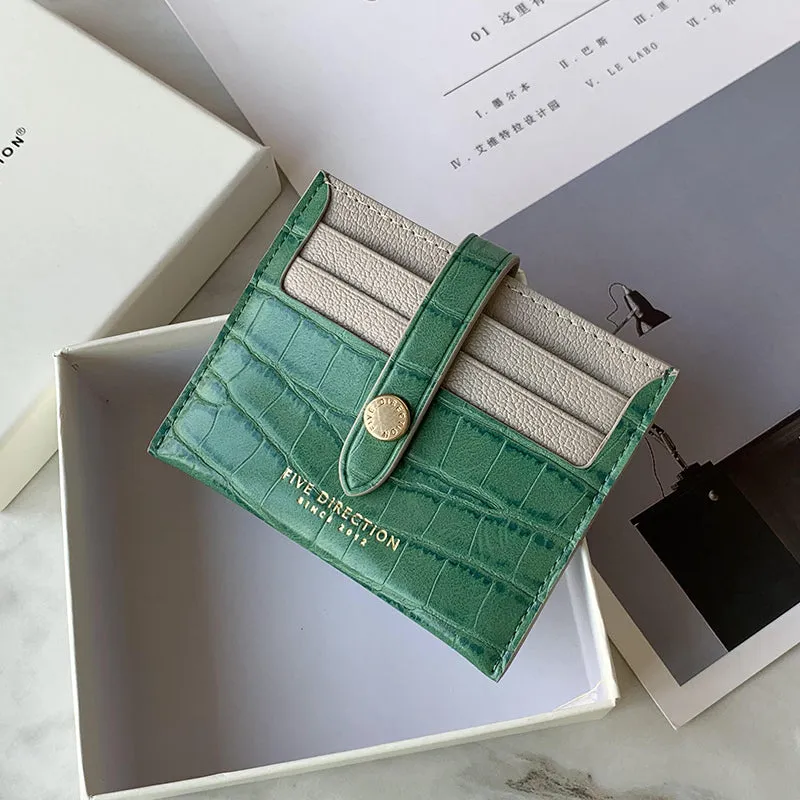 Cute Women Green Vegan Leather Card Holder Crocodile Pattern Card Holder Wallets Slim Credit Card Holder For Women
