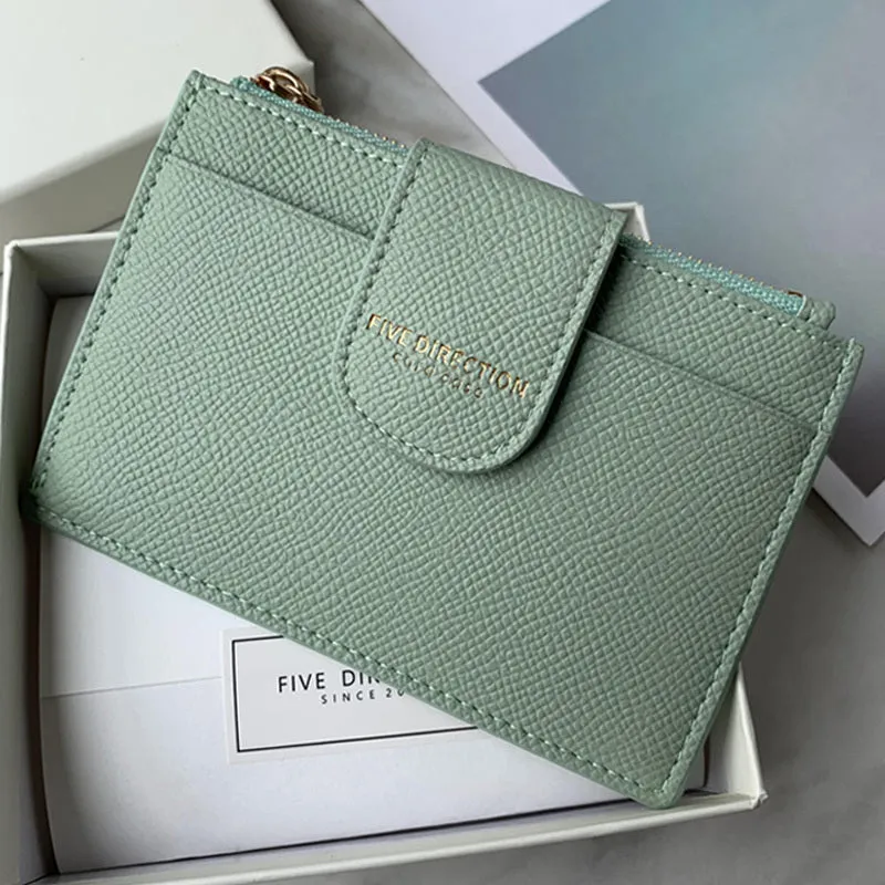 Cute Women Green Vegan Leather Slim Card Wallet Card Holder Wallet Change Wallet For Women