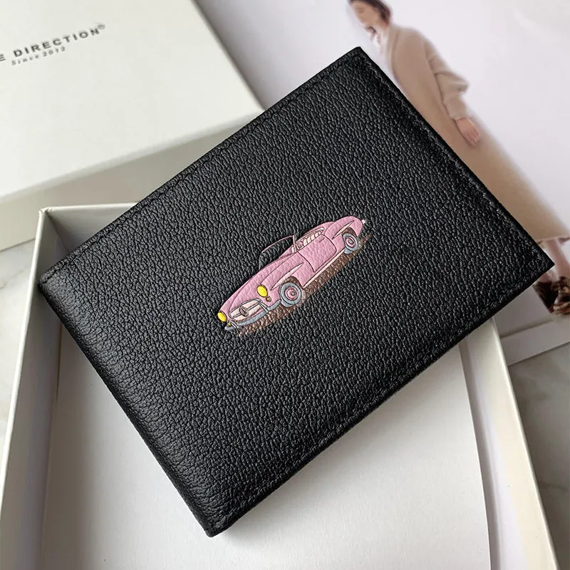 Cute Women Khaki SheepSkin Slim Card Holders Small Card Wallet Card Holder License Holder For Women