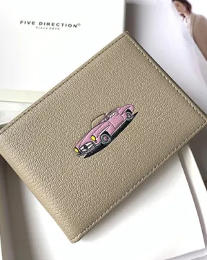 Cute Women Khaki SheepSkin Slim Card Holders Small Card Wallet Card Holder License Holder For Women