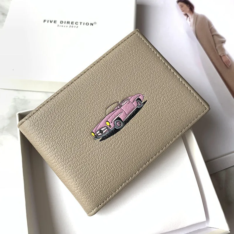 Cute Women Khaki SheepSkin Slim Card Holders Small Card Wallet Card Holder License Holder For Women