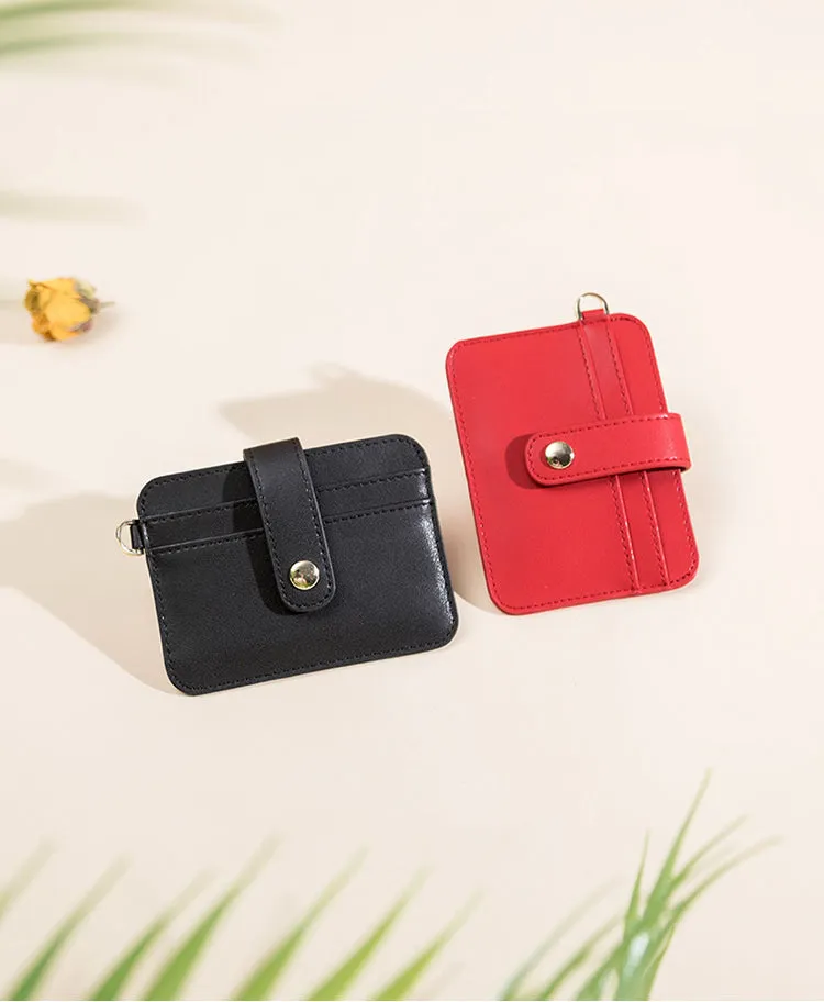 Cute Women Leather Card Holder Slim Card Wallet Slim Card Holder with Keychain Ring Credit Card Holder For Women