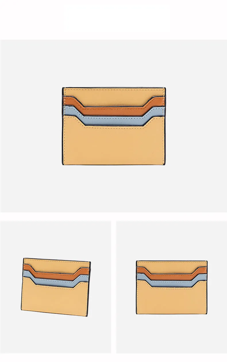 Cute Women Light Pink Leather Card Holder Contrast Color Card Wallet Card Holder Credit Card Holder For Women