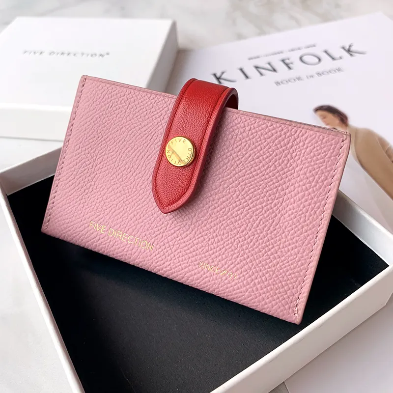 Cute Women Light Pink Small Leather Card Holders Slim Card Wallet Green Credit Card Holder For Women