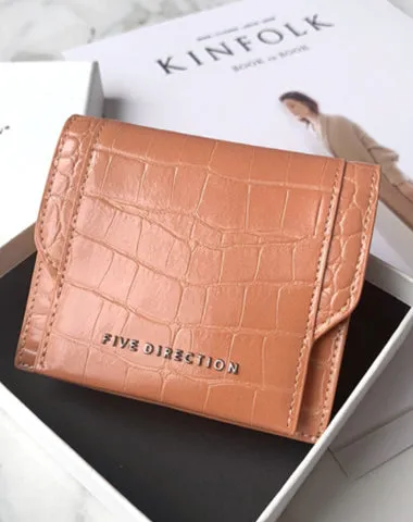 Cute Women Mint Green Vegan Leather Small Card Holder Crocodile Pattern Card Wallets Slim Change Wallet For Women
