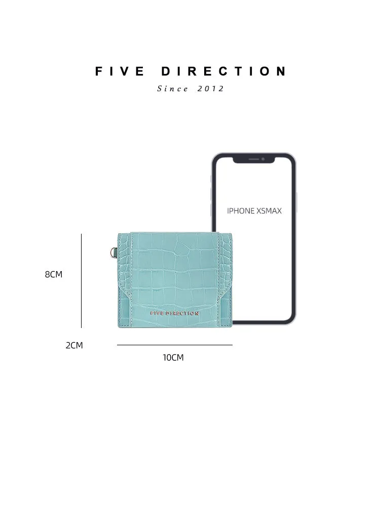 Cute Women Mint Green Vegan Leather Small Card Holder Crocodile Pattern Card Wallets Slim Change Wallet For Women