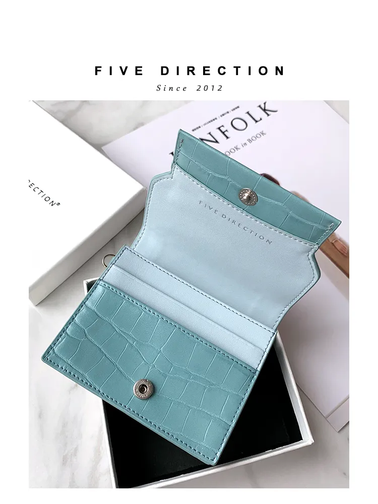 Cute Women Mint Green Vegan Leather Small Card Holder Crocodile Pattern Card Wallets Slim Change Wallet For Women