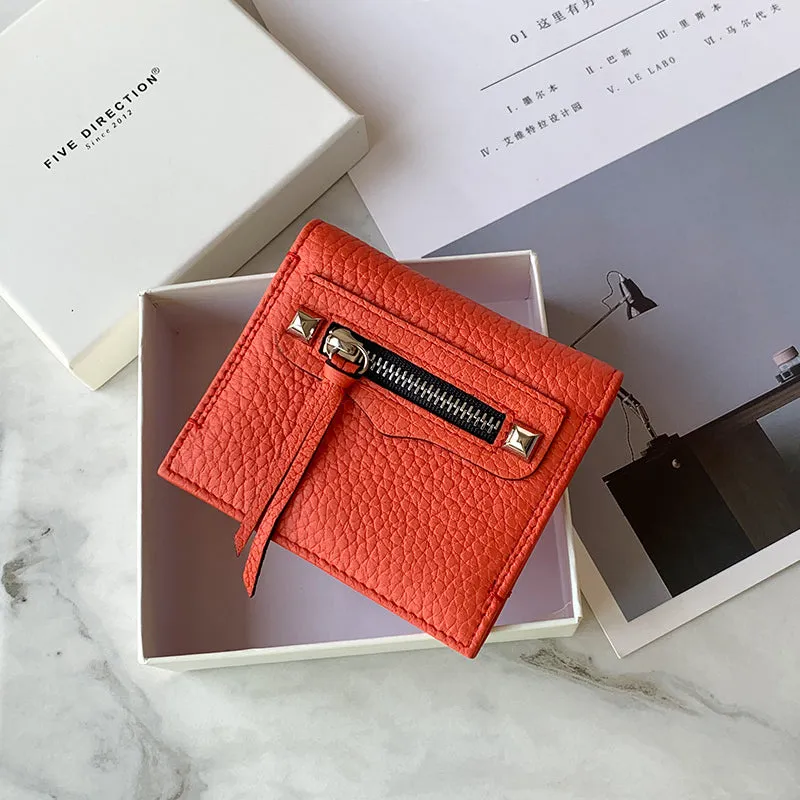 Cute Women Orange Leather Card Holders Slim Card Wallet Orange Bifold Credit Card Holder For Women