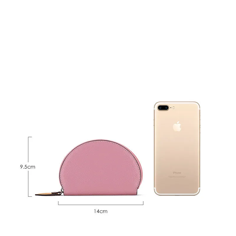 Cute Women Pink Leather Slim Zipper Wallet Small Card Holder Round Change Coin Wallet For Women