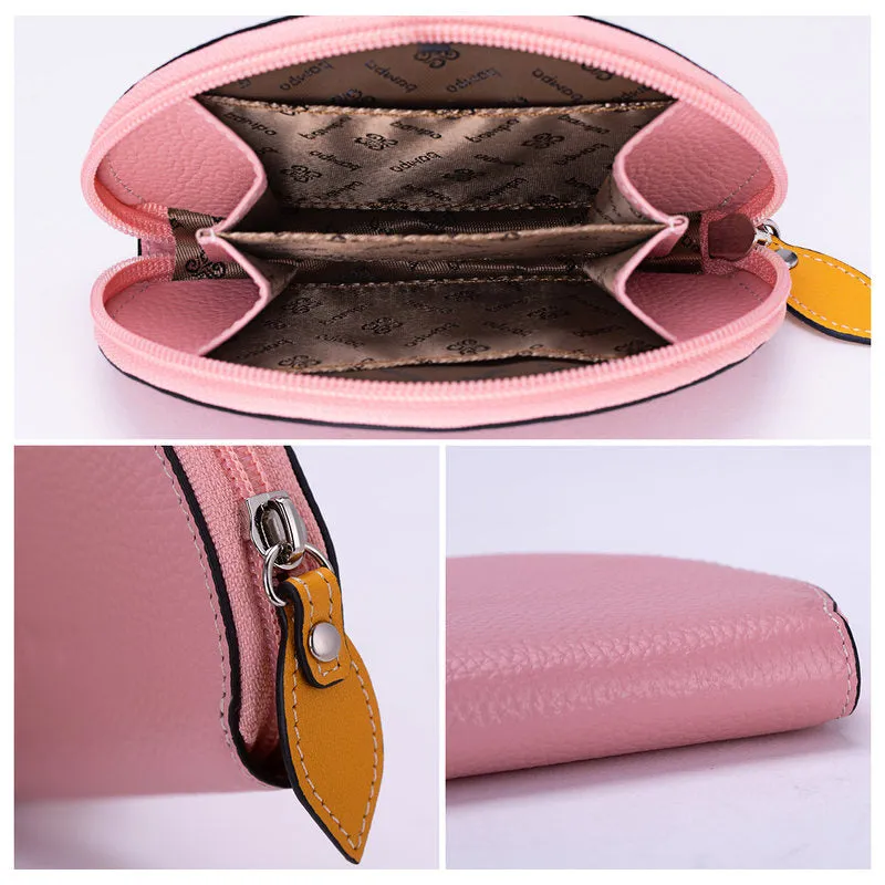 Cute Women Pink Leather Slim Zipper Wallet Small Card Holder Round Change Coin Wallet For Women