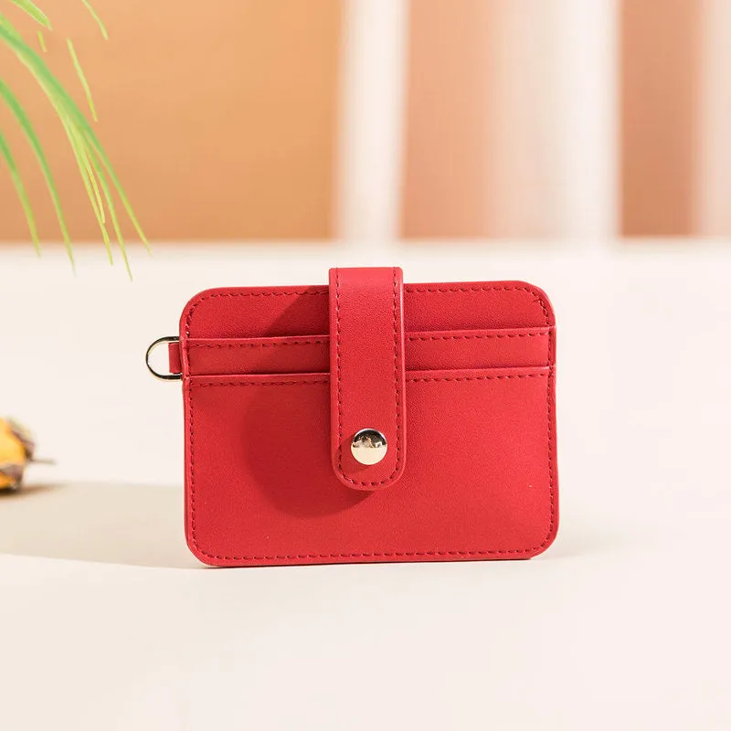Cute Women Red Leather Card Holder Slim Card Wallet Slim Card Holder with Keychain Ring Credit Card Holder For Women