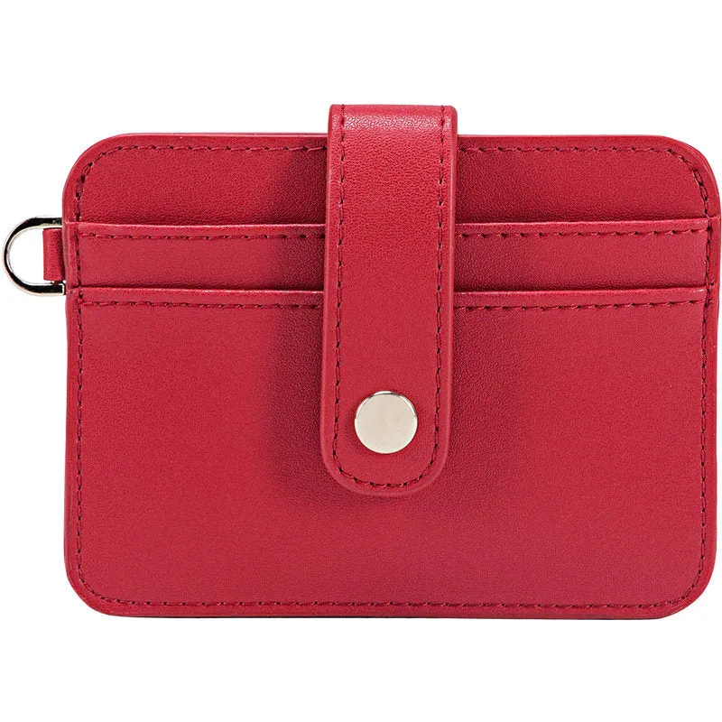 Cute Women Red Leather Card Holder Slim Card Wallet Slim Card Holder with Keychain Ring Credit Card Holder For Women