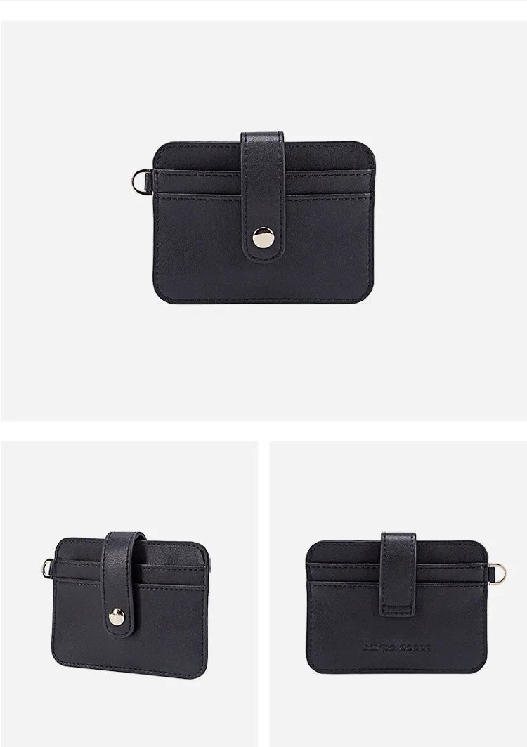 Cute Women Red Leather Card Holder Slim Card Wallet Slim Card Holder with Keychain Ring Credit Card Holder For Women