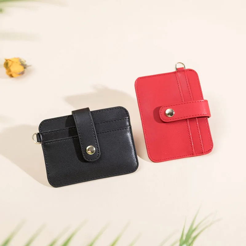 Cute Women Red Leather Card Holder Slim Card Wallet Slim Card Holder with Keychain Ring Credit Card Holder For Women