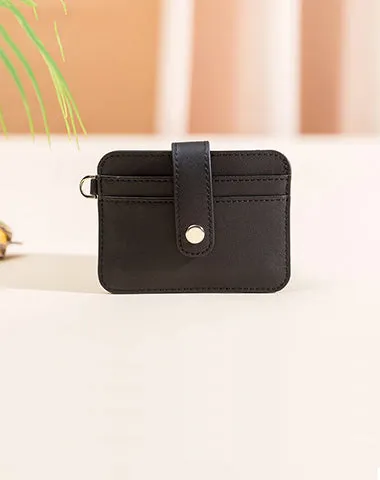 Cute Women Red Leather Card Holder Slim Card Wallet Slim Card Holder with Keychain Ring Credit Card Holder For Women