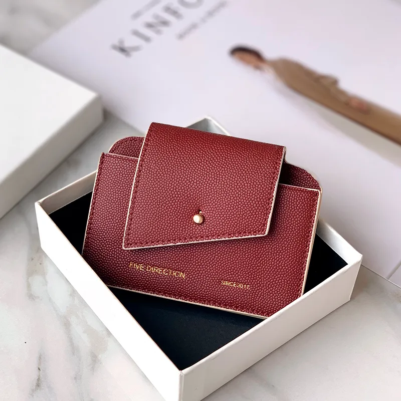Cute Women Red Leather Card Holders Slim Card Wallet Coin Holder Change Wallet For Women