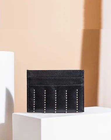 Cute Women Red Sheepskin Card Holder Slim Card Wallet Card Holder with Rivets Credit Card Holder For Women