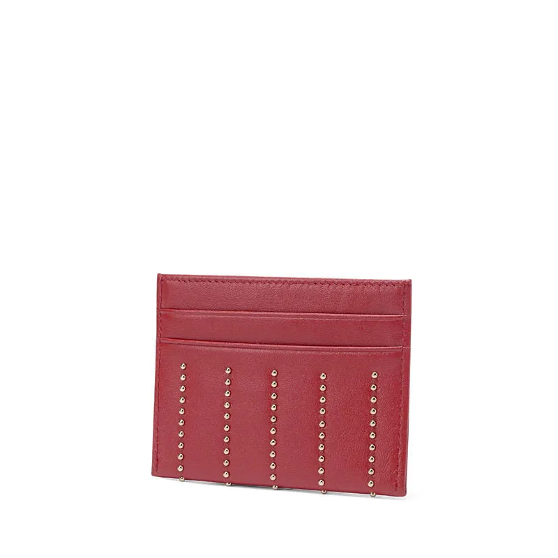 Cute Women Red Sheepskin Card Holder Slim Card Wallet Card Holder with Rivets Credit Card Holder For Women