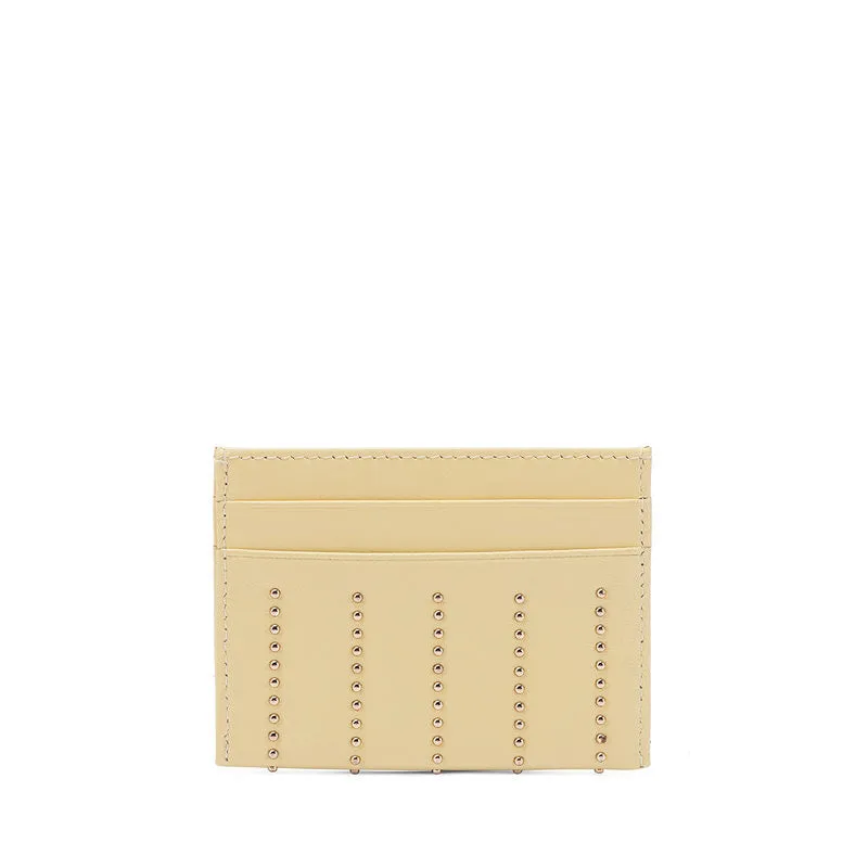 Cute Women Red Sheepskin Card Holder Slim Card Wallet Card Holder with Rivets Credit Card Holder For Women