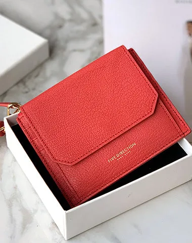 Cute Women Red Sheepskin Card Holder Wallet with KeyChain Card Wallet Zip Coin Change Wallet For Women