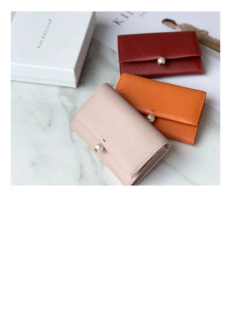 Cute Women Red Sheepskin Small Wallet Card Wallet Coin Change Wallet For Women