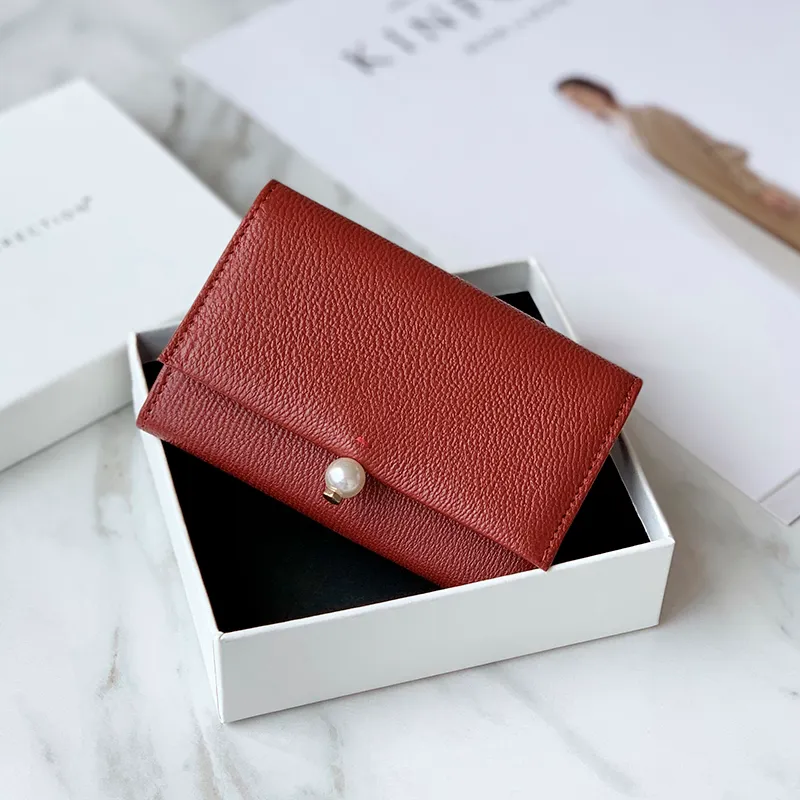 Cute Women Red Sheepskin Small Wallet Card Wallet Coin Change Wallet For Women