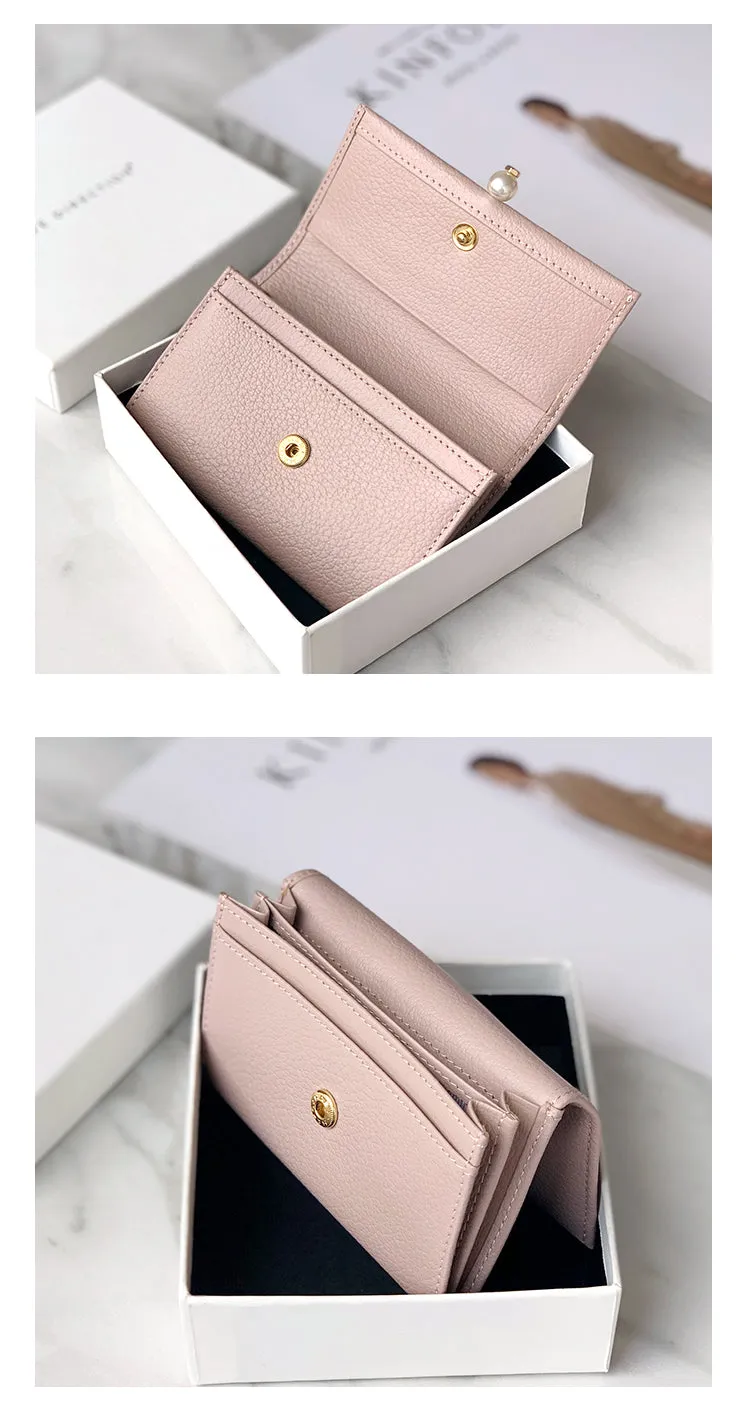 Cute Women Red Sheepskin Small Wallet Card Wallet Coin Change Wallet For Women
