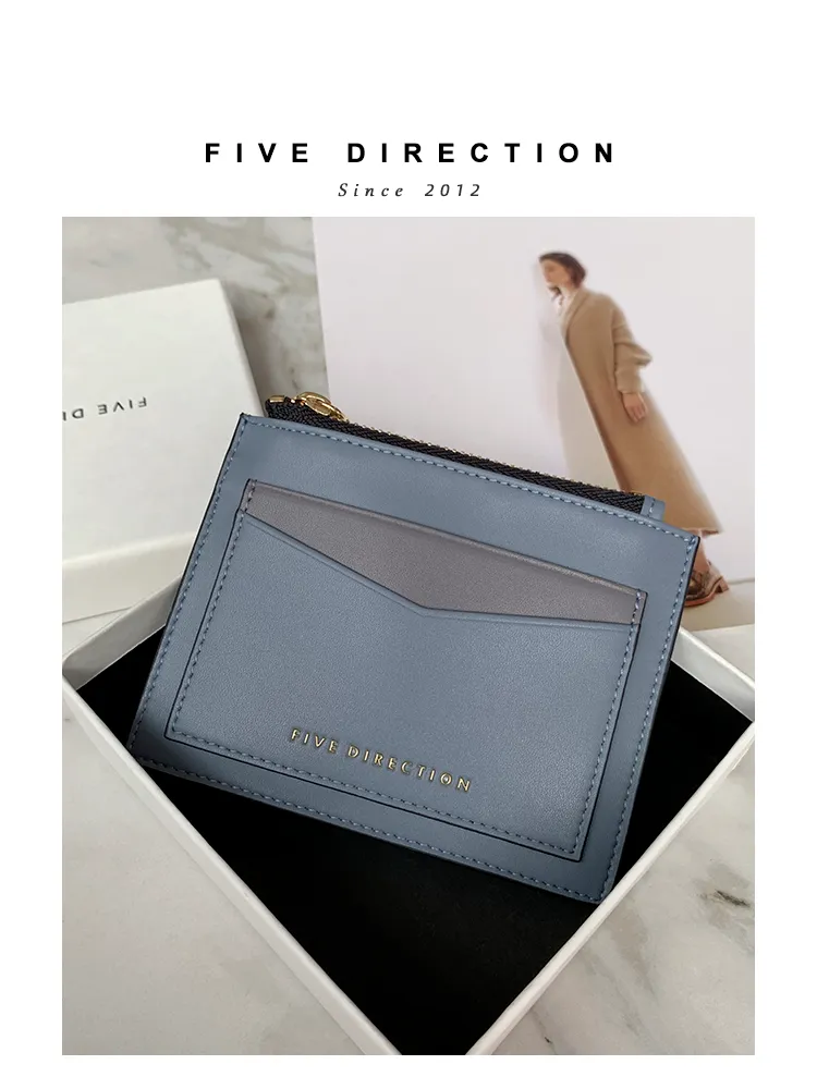Cute Women Red Vegan Leather Card Holders Slim KeyChain Card Wallet Zip Change Wallet For Women