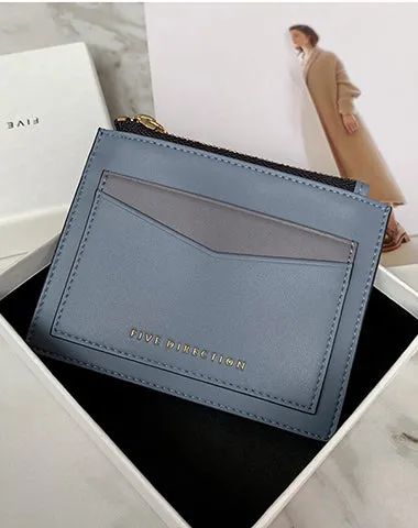 Cute Women Red Vegan Leather Card Holders Slim KeyChain Card Wallet Zip Change Wallet For Women