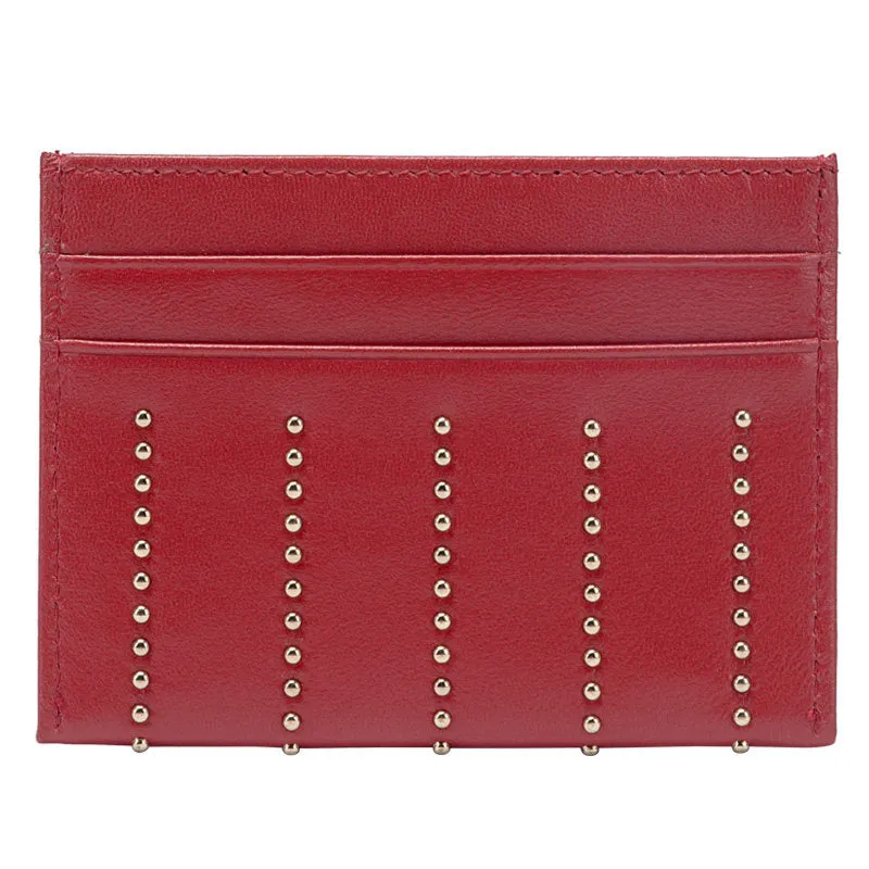 Cute Women Sheepskin Card Holder Slim Card Wallet Card Holder with Rivets Credit Card Holder For Women