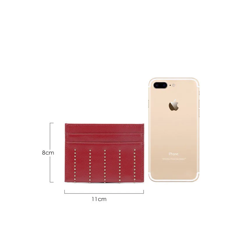 Cute Women Sheepskin Card Holder Slim Card Wallet Card Holder with Rivets Credit Card Holder For Women