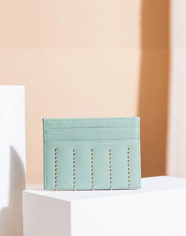 Cute Women Sheepskin Card Holder Slim Card Wallet Card Holder with Rivets Credit Card Holder For Women