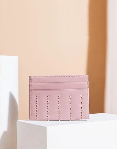 Cute Women Sheepskin Card Holder Slim Card Wallet Card Holder with Rivets Credit Card Holder For Women