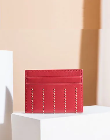 Cute Women Sheepskin Card Holder Slim Card Wallet Card Holder with Rivets Credit Card Holder For Women