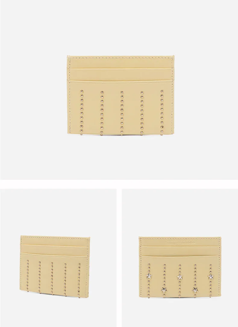Cute Women Sheepskin Card Holder Slim Card Wallet Card Holder with Rivets Credit Card Holder For Women