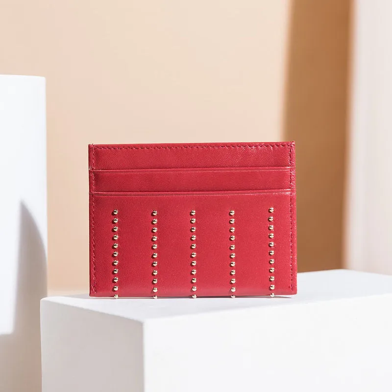 Cute Women Sheepskin Card Holder Slim Card Wallet Card Holder with Rivets Credit Card Holder For Women