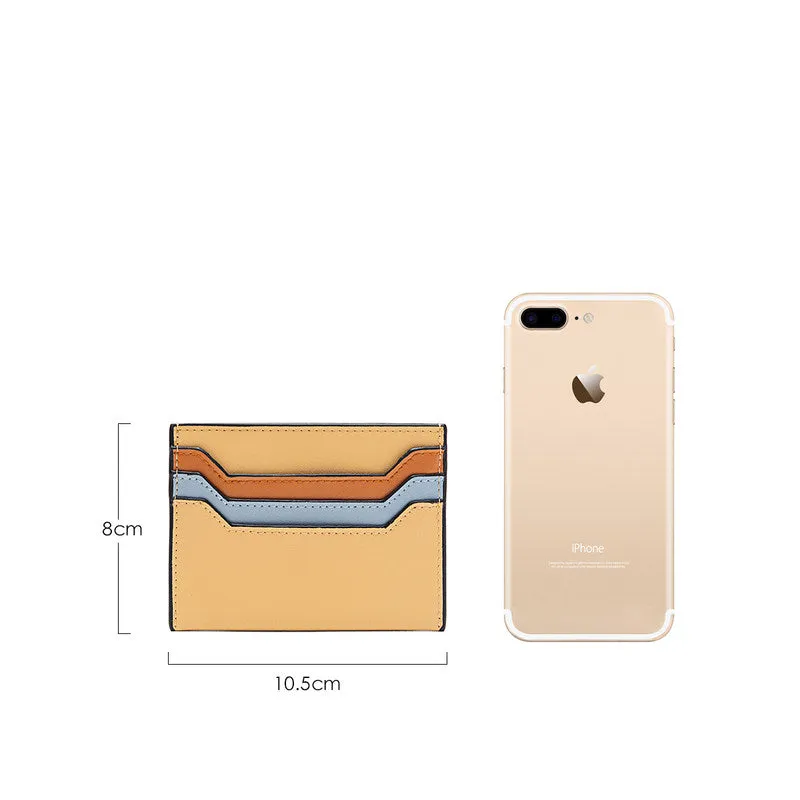 Cute Women Yellow Leather Card Holder Contrast Color Card Wallet Card Holder Credit Card Holder For Women