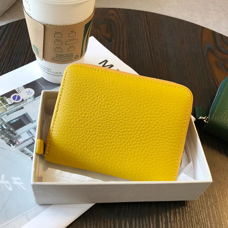 Cute Women Yellow Leather Card Holders Small Zip Card Wallet Card Holders Wallet For Women