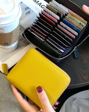 Cute Women Yellow Leather Card Holders Small Zip Card Wallet Card Holders Wallet For Women