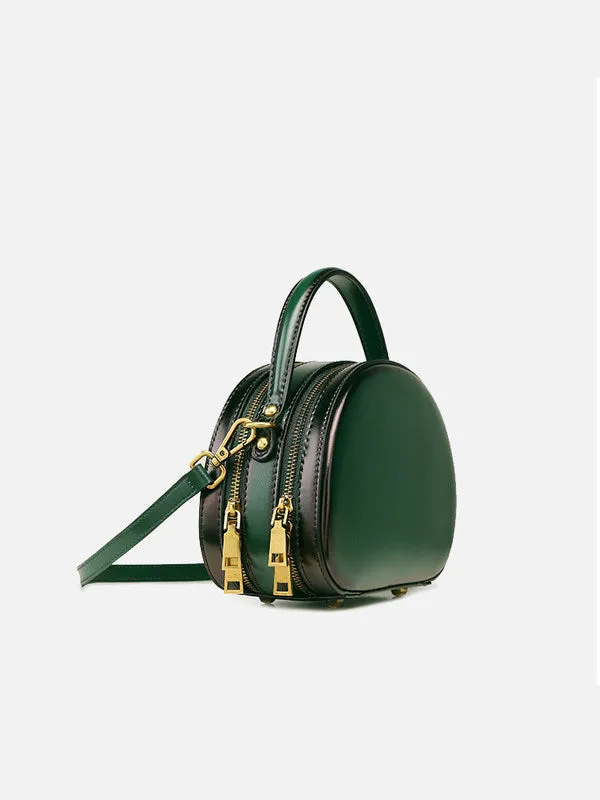 Cute Womens Black Leather Half Round Crossbody Purse Handbag Round Black Shoulder Bag for Women