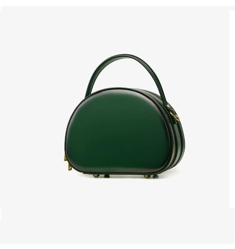 Cute Womens Black Leather Half Round Crossbody Purse Handbag Round Black Shoulder Bag for Women