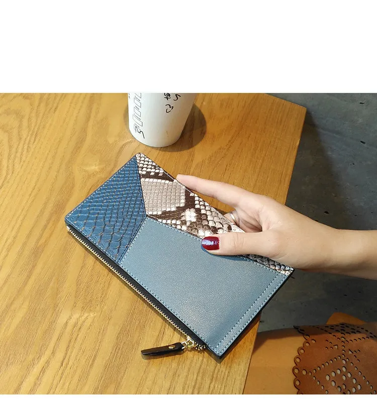 Cute Womens Patchwork Black Leather Card Wallet Card Clutch Wallet Zip Card Holder Wallet for Women
