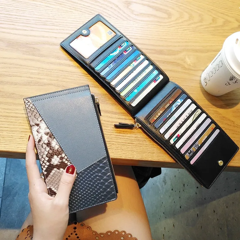 Cute Womens Patchwork Blue Leather Card Wallet Card Clutch Wallet Zip Card Holder Wallet for Women
