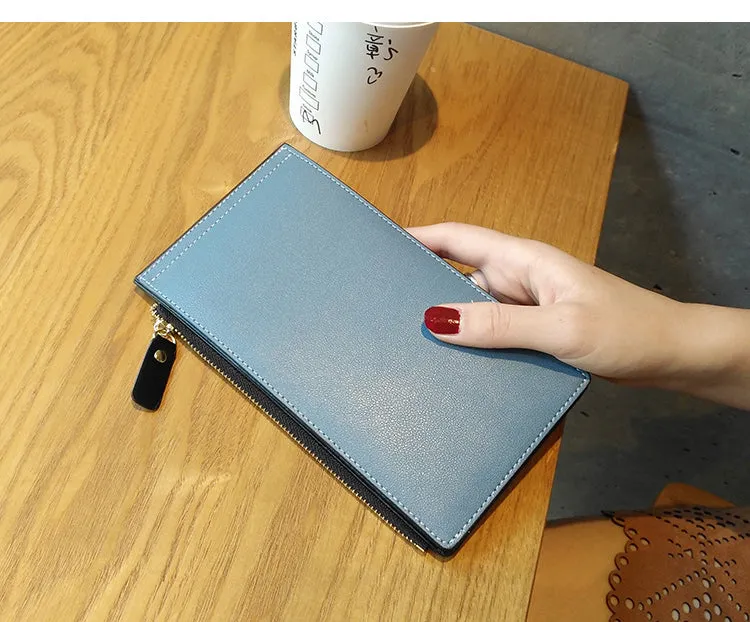 Cute Womens Patchwork Blue Leather Card Wallet Card Clutch Wallet Zip Card Holder Wallet for Women