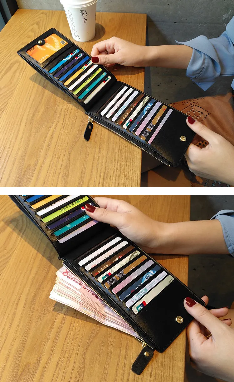 Cute Womens Patchwork Blue Leather Card Wallet Card Clutch Wallet Zip Card Holder Wallet for Women